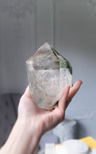 이미지를 갤러리 뷰어에 로드 , Garden Quartz / Lodolite Green Phantom Freeform on Gold Stand - 1.23kg #178