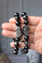 將圖片載入圖庫檢視器 Pixiu Silver Sheen Obsidian Bracelet - 10.5mm
