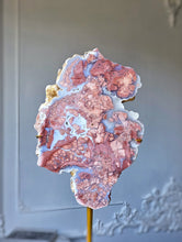 Load image into Gallery viewer, Large Pink & Blue Agate Slab on Gold Stand - 2.28kg #99