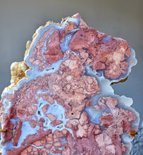 Load image into Gallery viewer, Large Pink & Blue Agate Slab on Gold Stand - 2.28kg #99