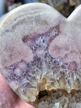 Cargar imagen en el visor de la galería, Large Pink Amethyst Heart on Clear Stand - Half Raw Half Polished 2.5kg #15