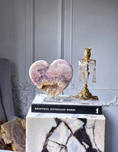 Cargar imagen en el visor de la galería, Large Pink Amethyst Heart on Clear Stand - Half Raw Half Polished 2.5kg #15