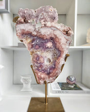 Load image into Gallery viewer, Large Pink Amethyst Flower Slab on Gold Stand - 6.1kg #14