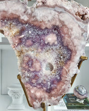 Load image into Gallery viewer, Large Pink Amethyst Flower Slab on Gold Stand - 6.1kg #14