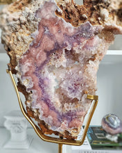 Load image into Gallery viewer, Large Pink Amethyst Flower Slab on Gold Stand - 6.1kg #14