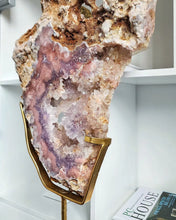 Load image into Gallery viewer, Large Pink Amethyst Flower Slab on Gold Stand - 6.1kg #14