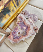 Load image into Gallery viewer, Large Pink Amethyst Flower Slab on Gold Stand - 6.1kg #14