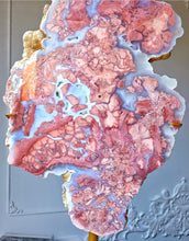 Load image into Gallery viewer, Large Pink & Blue Agate Slab on Gold Stand - 2.28kg #99
