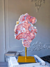 Load image into Gallery viewer, Large Pink & Blue Agate Slab on Gold Stand - 2.28kg #99