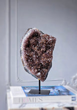 Load image into Gallery viewer, Black Amethyst x Cacoxenite Cluster on Black Stand - 2.58kg #122