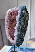 Load image into Gallery viewer, Amethyst x Moss Agate Geode / Cluster on Black Stand - 1.96kg #113