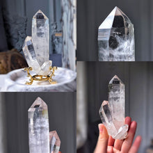 Load image into Gallery viewer, Lemurian Seed Quartz Cluster on Gold Stand - 191g #113
