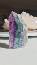 비디오를 갤러리 뷰어 Rainbow Fluorite Tower - Half Raw Half Polished - 367g #281에 로드 및 재생