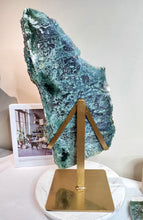 이미지를 갤러리 뷰어에 로드 , Moss Agate Slab on Gold Metal Stand - 3kg #1