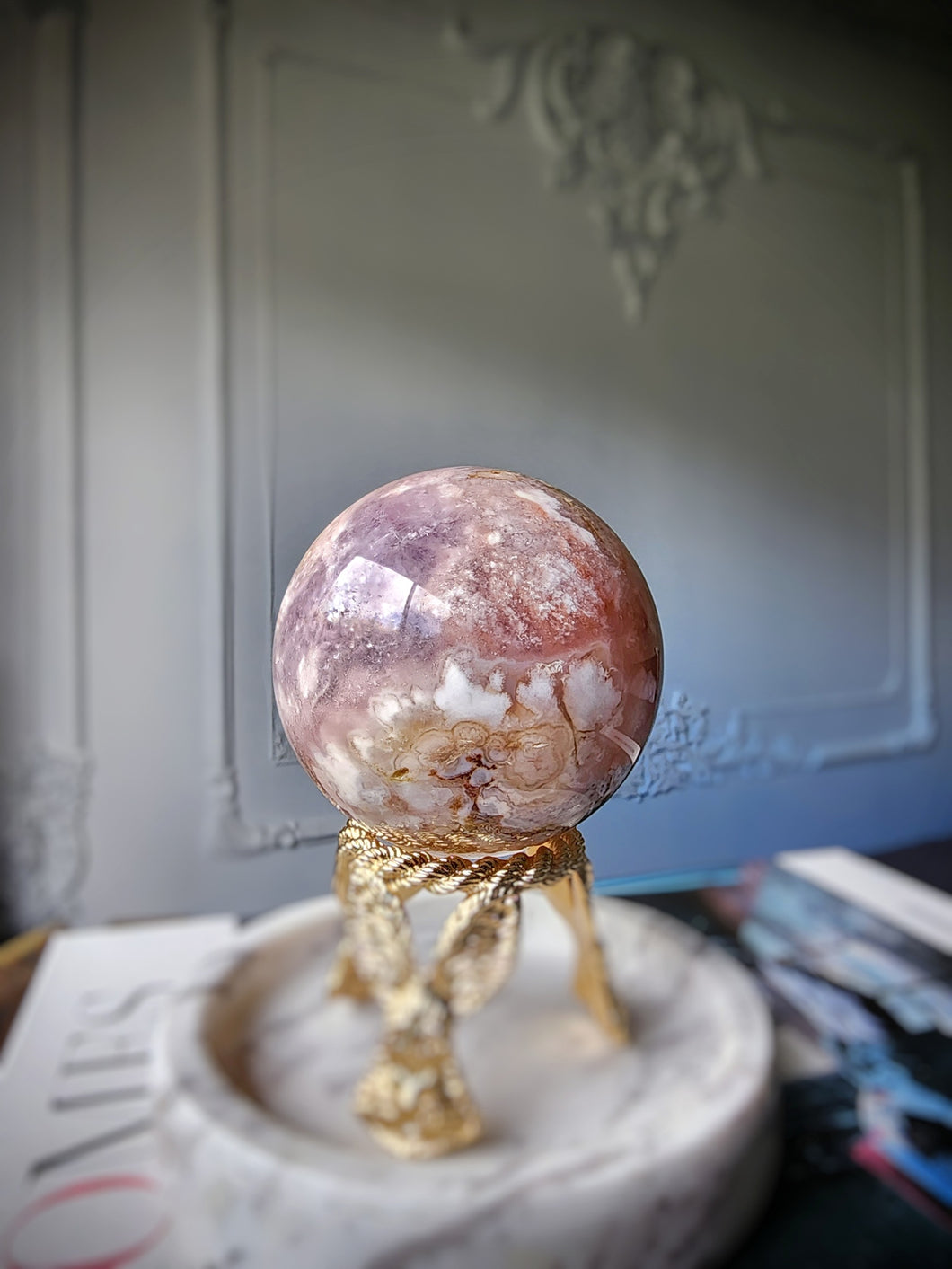 Pink Amethyst Flower Agate Sphere - 587g #101