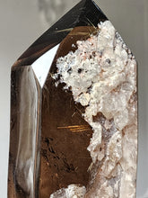 Load image into Gallery viewer, Rutilated Smoky Citrine Tower | Half Raw Half Polished on stand -  1.62kg #143
