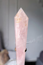 Load image into Gallery viewer, Rose Quartz Wand on Gold Stand - 590g #5
