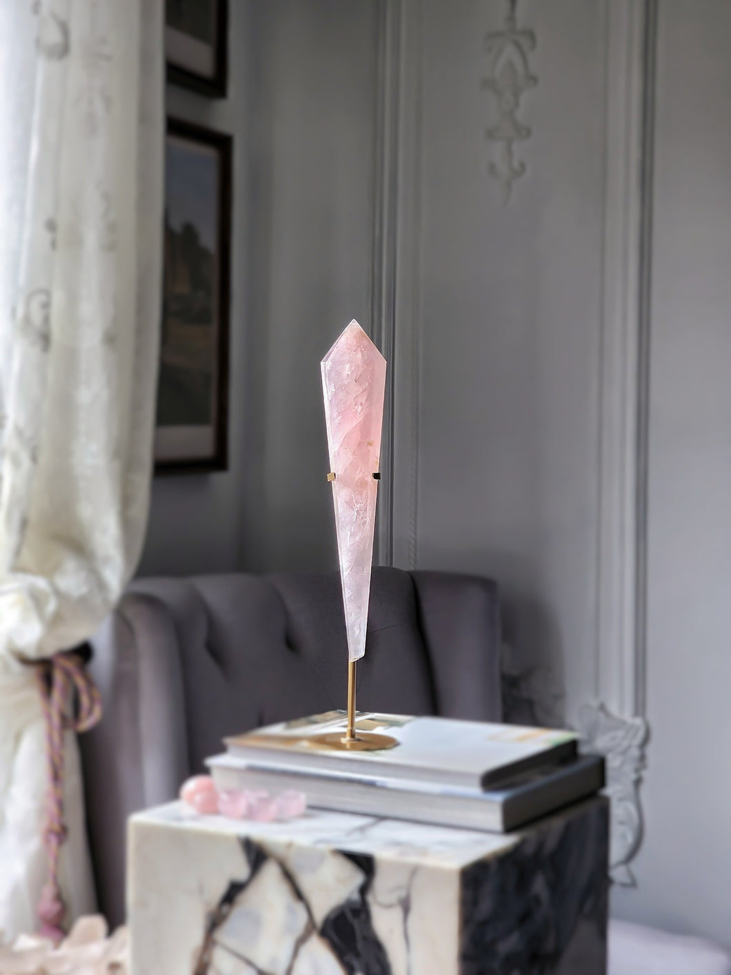 Rose Quartz Wand on Gold Stand - 741g #6