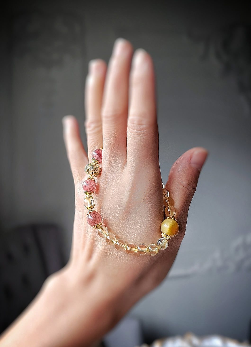 Citrine x Golden Tiger Eye x Strawberry Quartz Bracelet