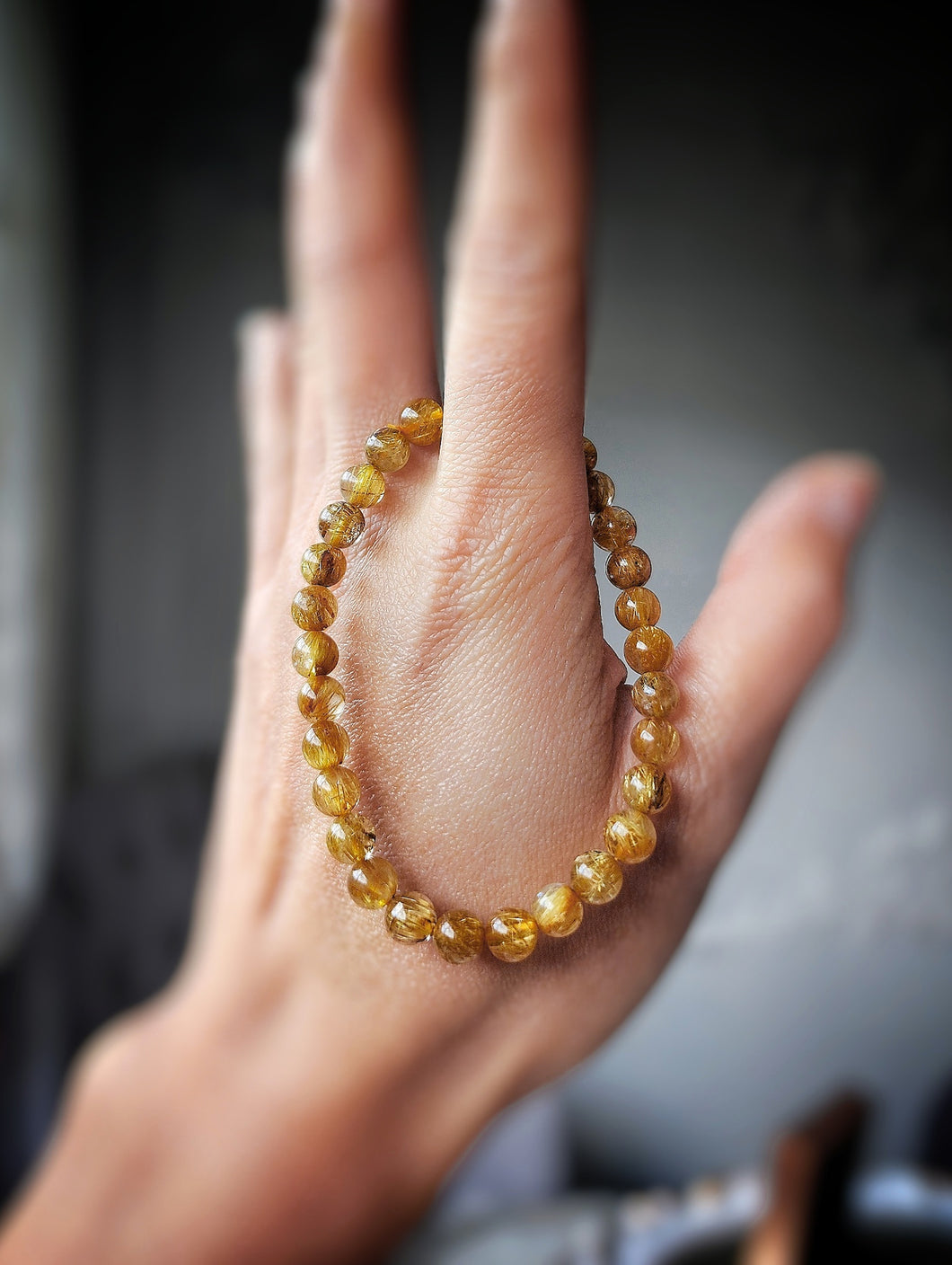 Golden Rutilated Bead Bracelet #8