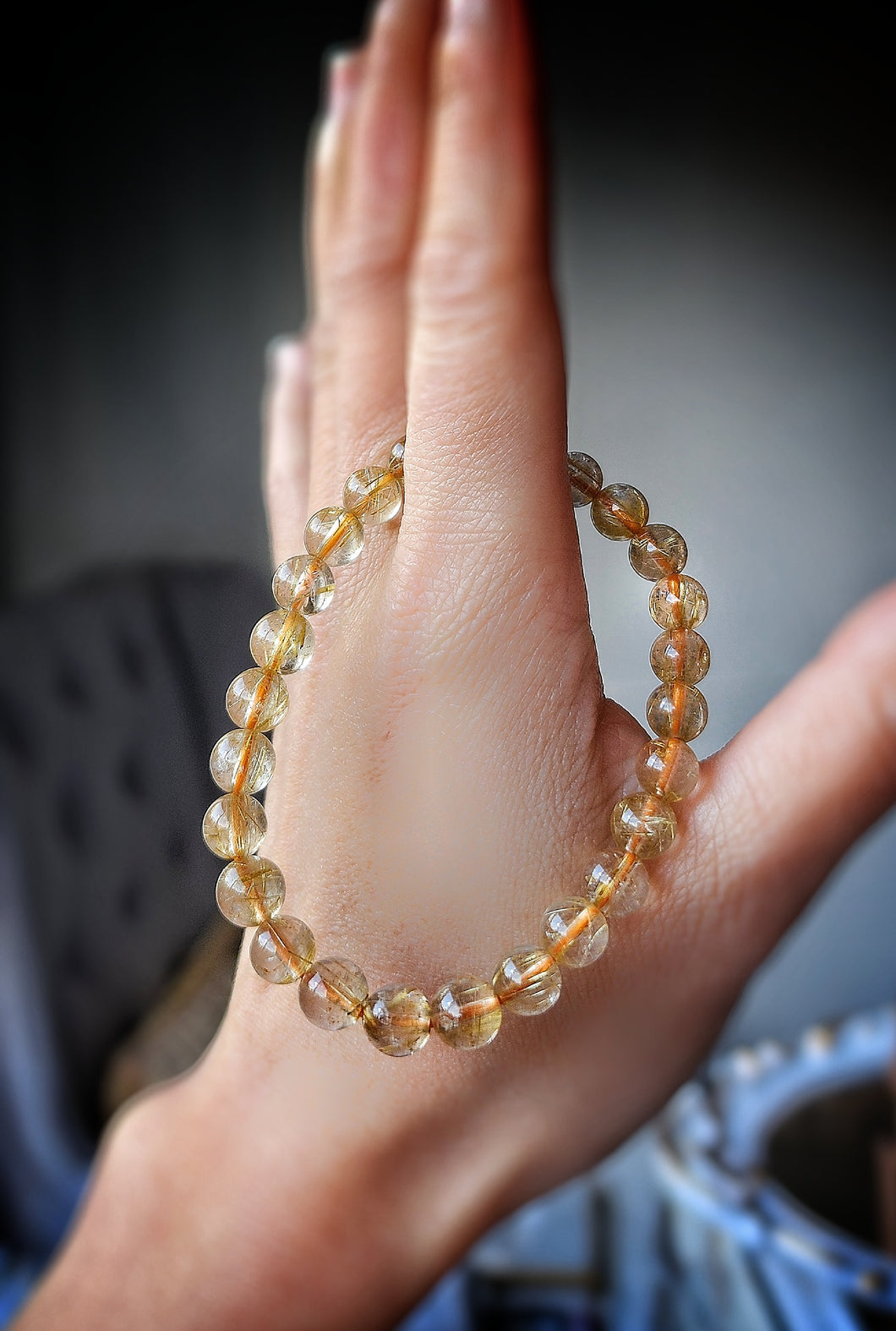 Golden Rutilated Bead Bracelet #7