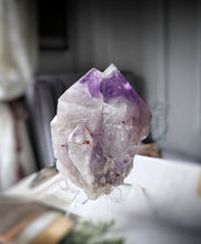 Load image into Gallery viewer, Elestial Amethyst Half Raw Half Polished Cluster on Stand - 882g #101
