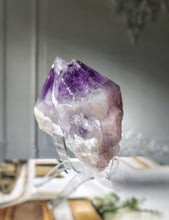 Load image into Gallery viewer, Elestial Amethyst Half Raw Half Polished Cluster on Stand - 882g #101
