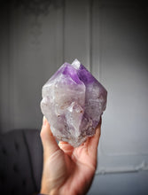 Load image into Gallery viewer, Elestial Amethyst Half Raw Half Polished Cluster on Stand - 882g #101
