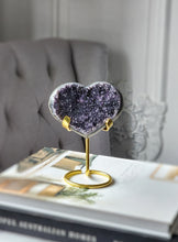 Load image into Gallery viewer, Amethyst Heart / Cluster on Gold Stand - 357g #2
