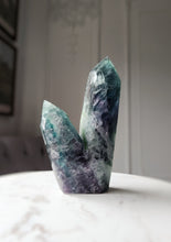 Load image into Gallery viewer, Rainbow / Green Fluorite Twin Tower - 638g #60
