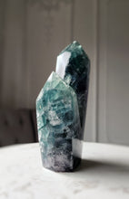 Load image into Gallery viewer, Rainbow / Green Fluorite Twin Tower - 638g #60
