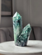 Load image into Gallery viewer, Rainbow / Green Fluorite Twin Tower - 638g #60
