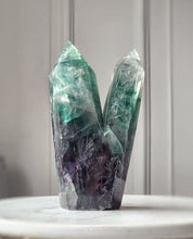 Load image into Gallery viewer, Rainbow / Green Fluorite Twin Tower - 1.07kg #61
