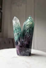 Load image into Gallery viewer, Rainbow / Green Fluorite Twin Tower - 1.07kg #61
