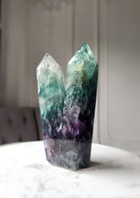 Load image into Gallery viewer, Rainbow / Green Fluorite Twin Tower - 1.07kg #61
