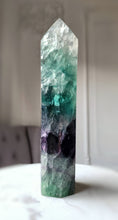 Load image into Gallery viewer, Large Rainbow / Green Fluorite Twin Tower - 1.3kg #62
