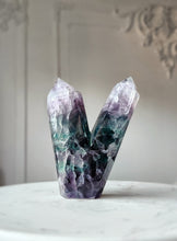 Load image into Gallery viewer, Rainbow/ Green Fluorite Twin Tower - 546g #64
