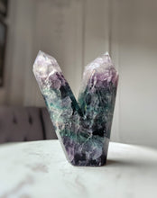 Load image into Gallery viewer, Rainbow/ Green Fluorite Twin Tower - 546g #64
