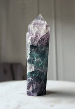 Load image into Gallery viewer, Rainbow/ Green Fluorite Twin Tower - 546g #64
