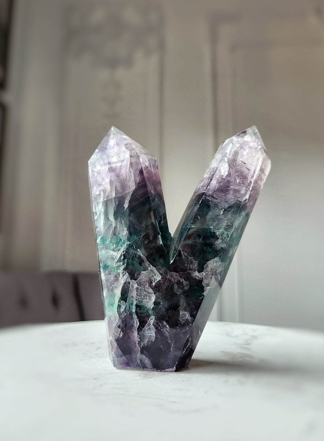 Rainbow/ Green Fluorite Twin Tower - 546g #64