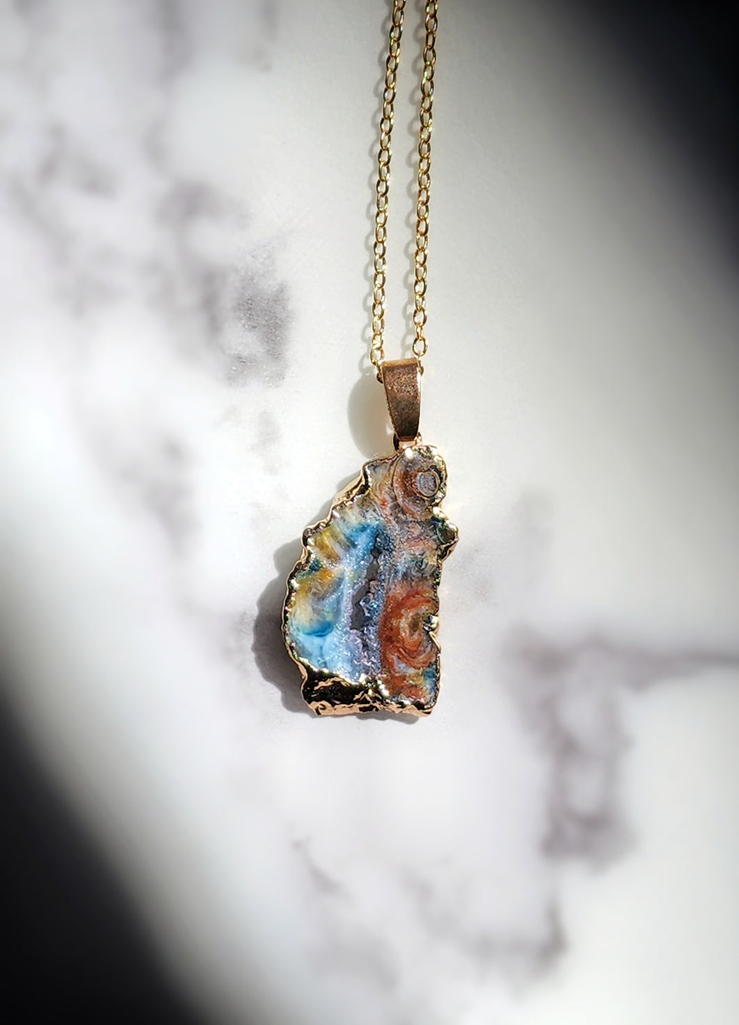 Dyed Agate Pendant x Gold Chain / Necklace #1