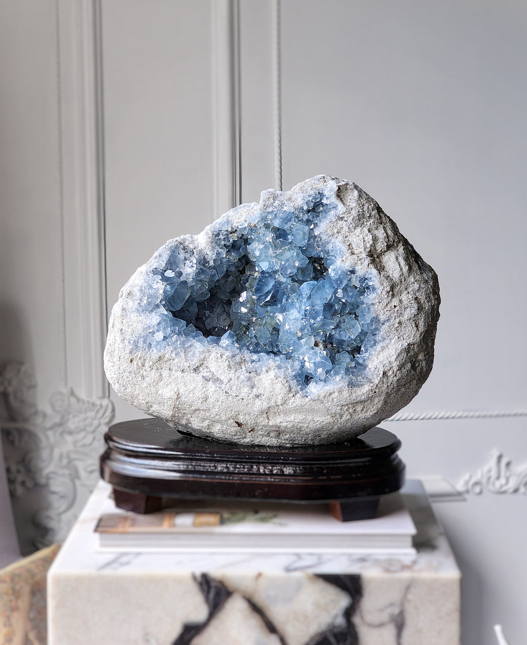 Large High Grade Celestite Geode / Cluster on Wooden Stand - 11.73kg #17