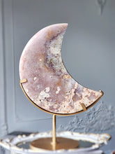 Load image into Gallery viewer, Large Pink Amethyst Moon on Gold Stand - 4.65kg #103
