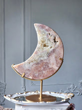 Load image into Gallery viewer, Large Pink Amethyst Moon on Gold Stand - 4.65kg #103
