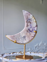 Load image into Gallery viewer, Large Pink Amethyst Moon on Gold Stand - 1.7kg #104
