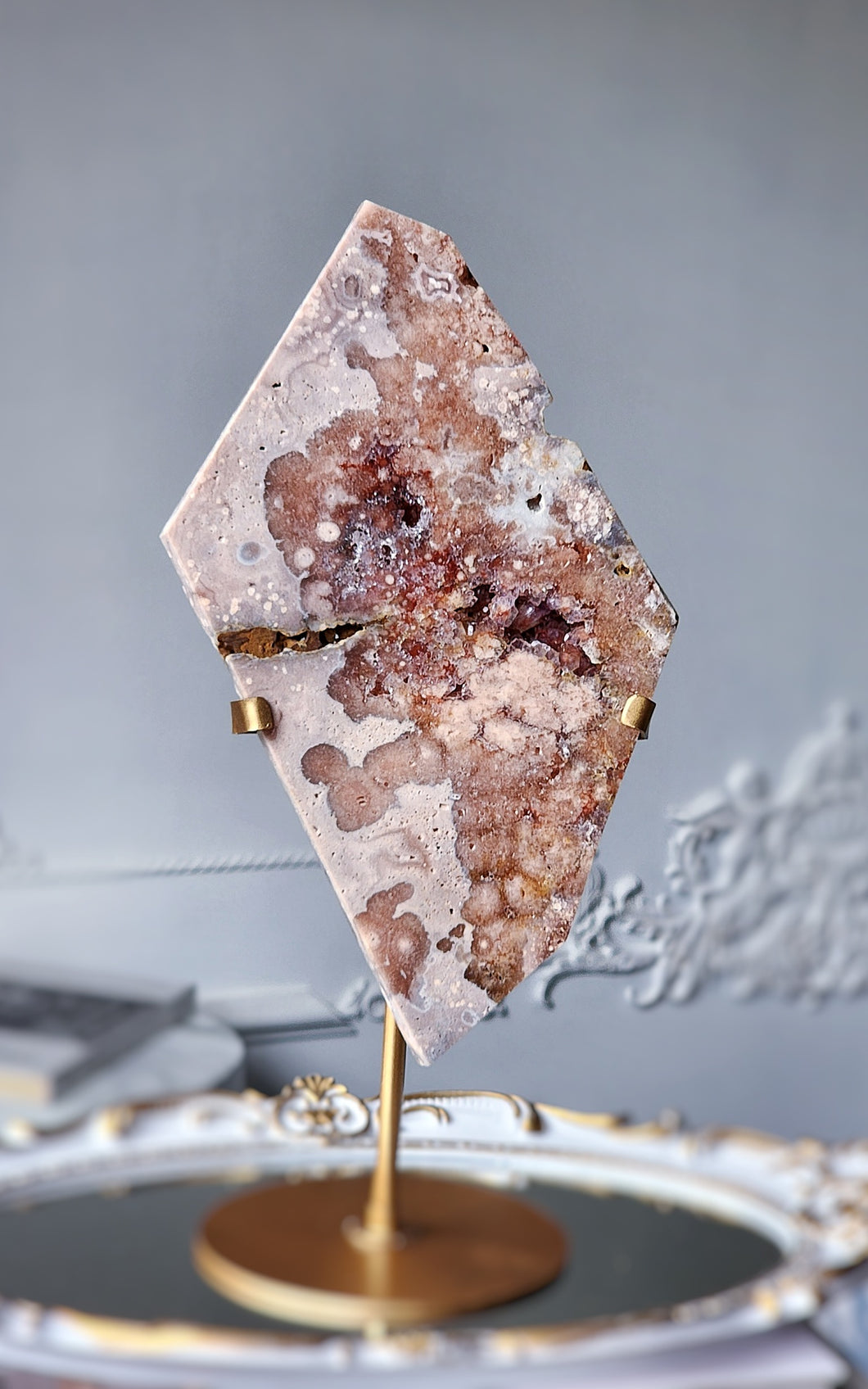 Pink Amethyst Slab on Gold Stand - 1.17kg #106