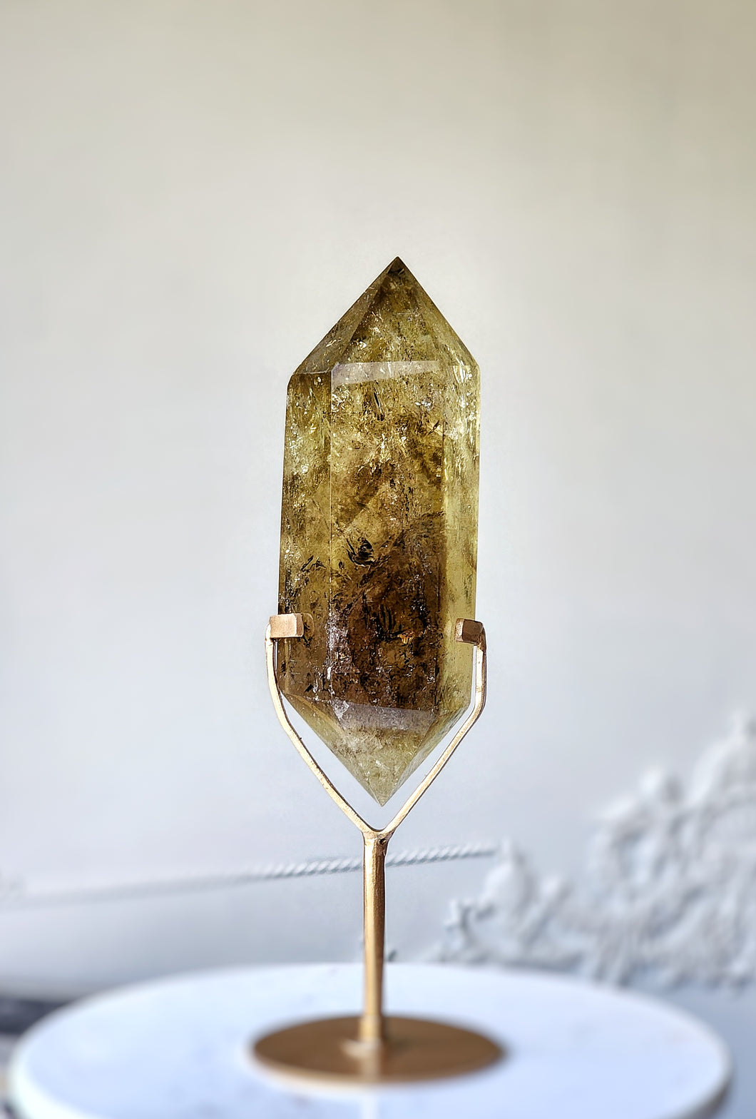 Phantom Smoky Citrine Quartz Double Terminated on Gold Stand - 1.23kg #117