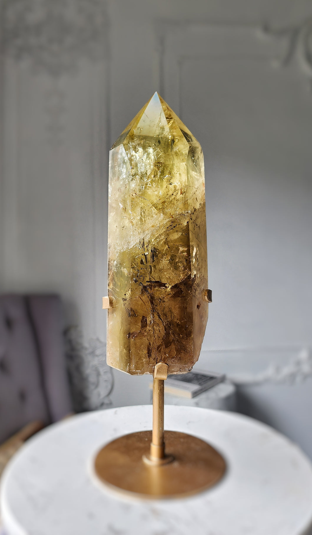 Large Phantom Smoky Citrine Quartz Tower on Gold Stand - 2.6kg #119