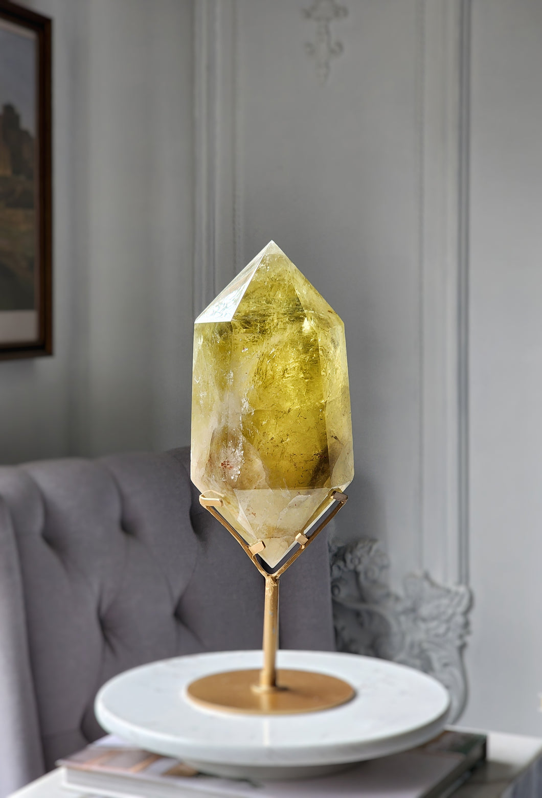 Large Phantom Smoky Citrine Double Terminated on Gold Stand - 3.1kg #116