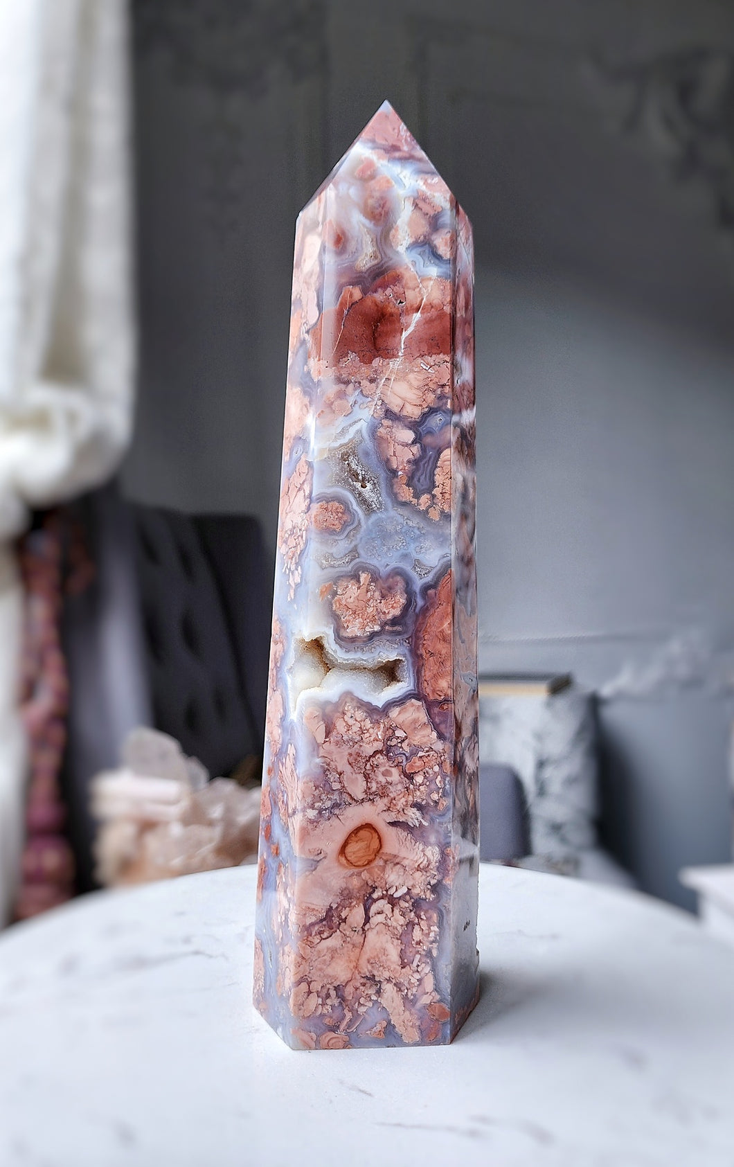 Pink & Blue Flower Agate Tower - Large 1.26kg #62